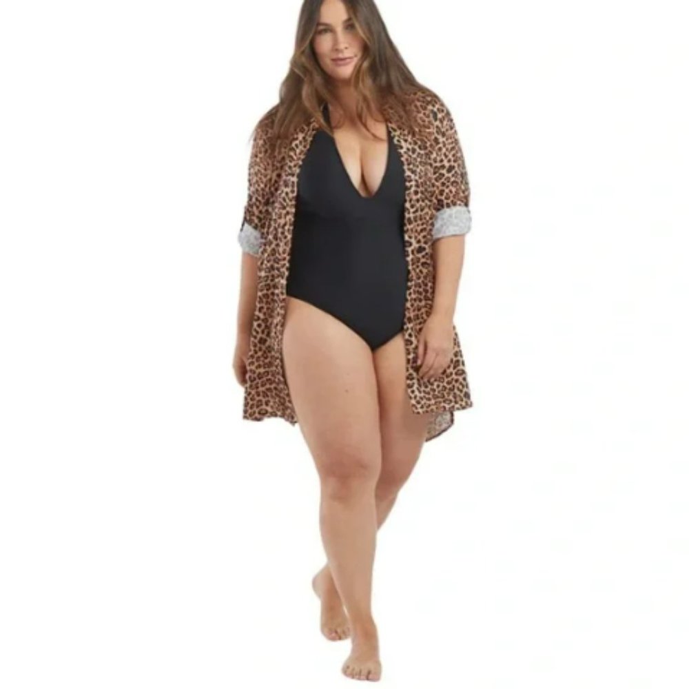 NWOT. Summersalt Short Effortless Shirtdress Cover-Up In Leopard Print size M